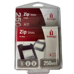 New Sealed Iomega Zip Disks 250MB 4-Pack Vintage Retro Tech PC Mac Old Stock